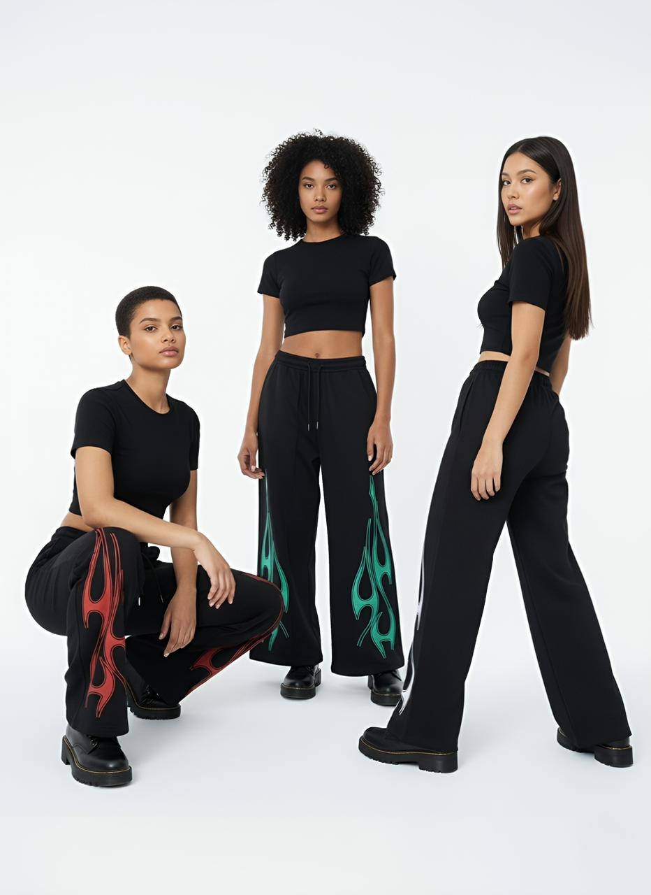 DUOIR Wide-Leg Flame Pants