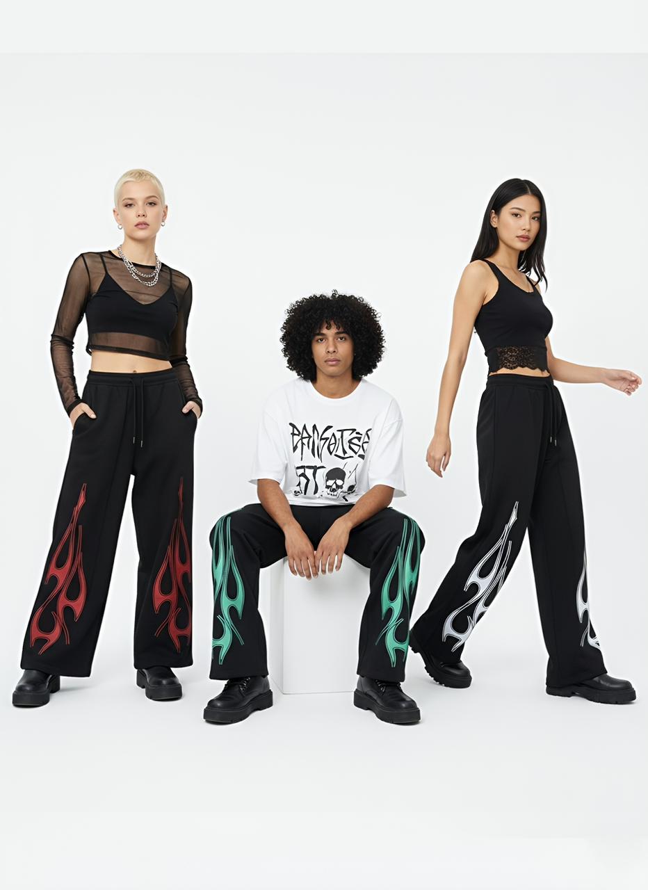 DUOIR Wide-Leg Flame Pants